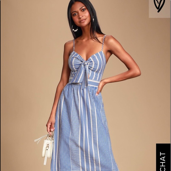 Lulus Dresses & Skirts - Lulu’s World Wonder Blue Striped Tie Front Dress